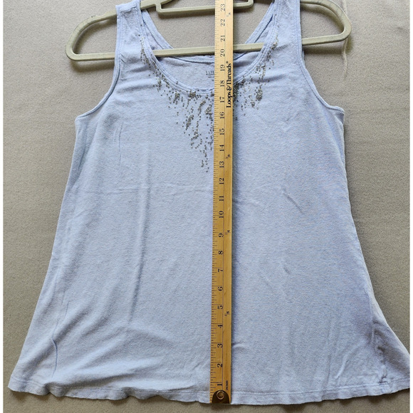 Eileen Fisher Tank Top Small Lt Blue Scoop Neck Sequins 100% Linen - Picture 6 of 7